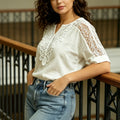 White Lace Short Sleeved Top