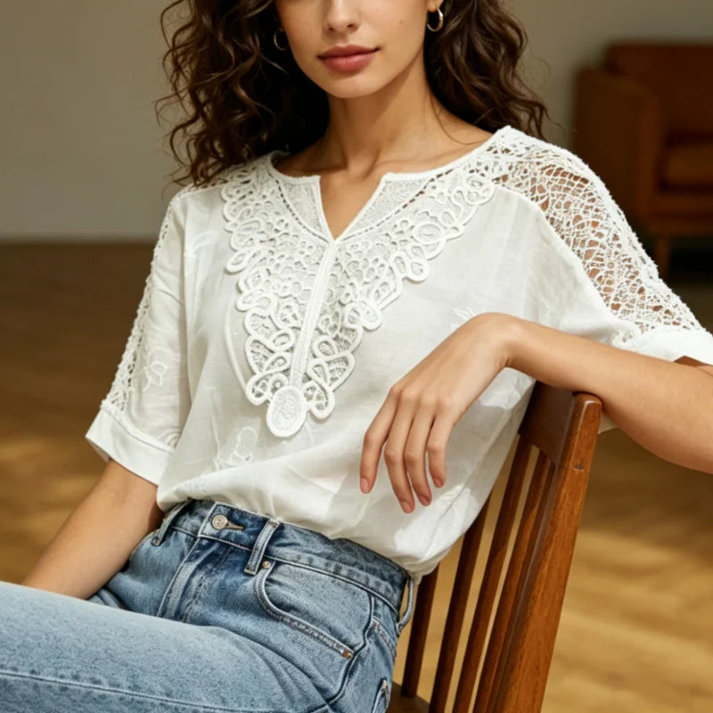 White Lace Short Sleeved Top