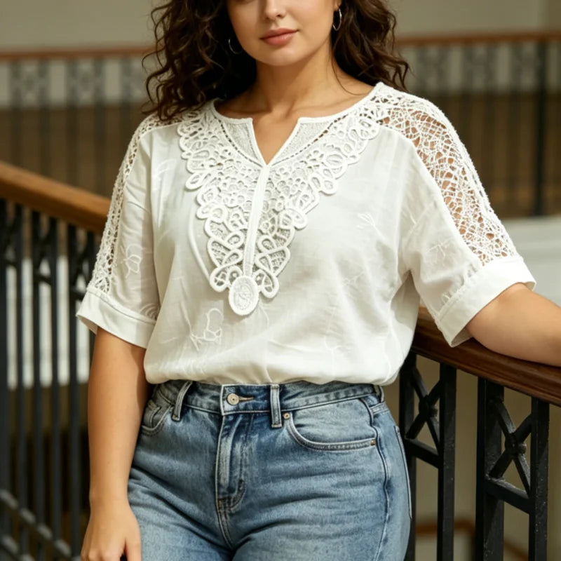 White Lace Short Sleeved Top